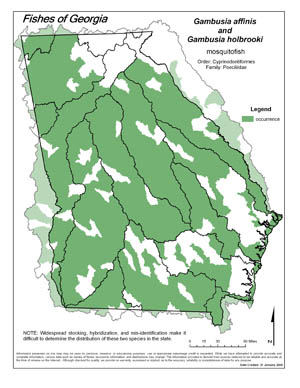 western and eastern mosquitofish Region Map