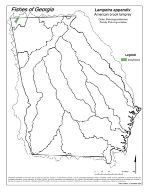 American brook lamprey Region Map