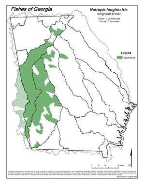 longnose shiner Region Map